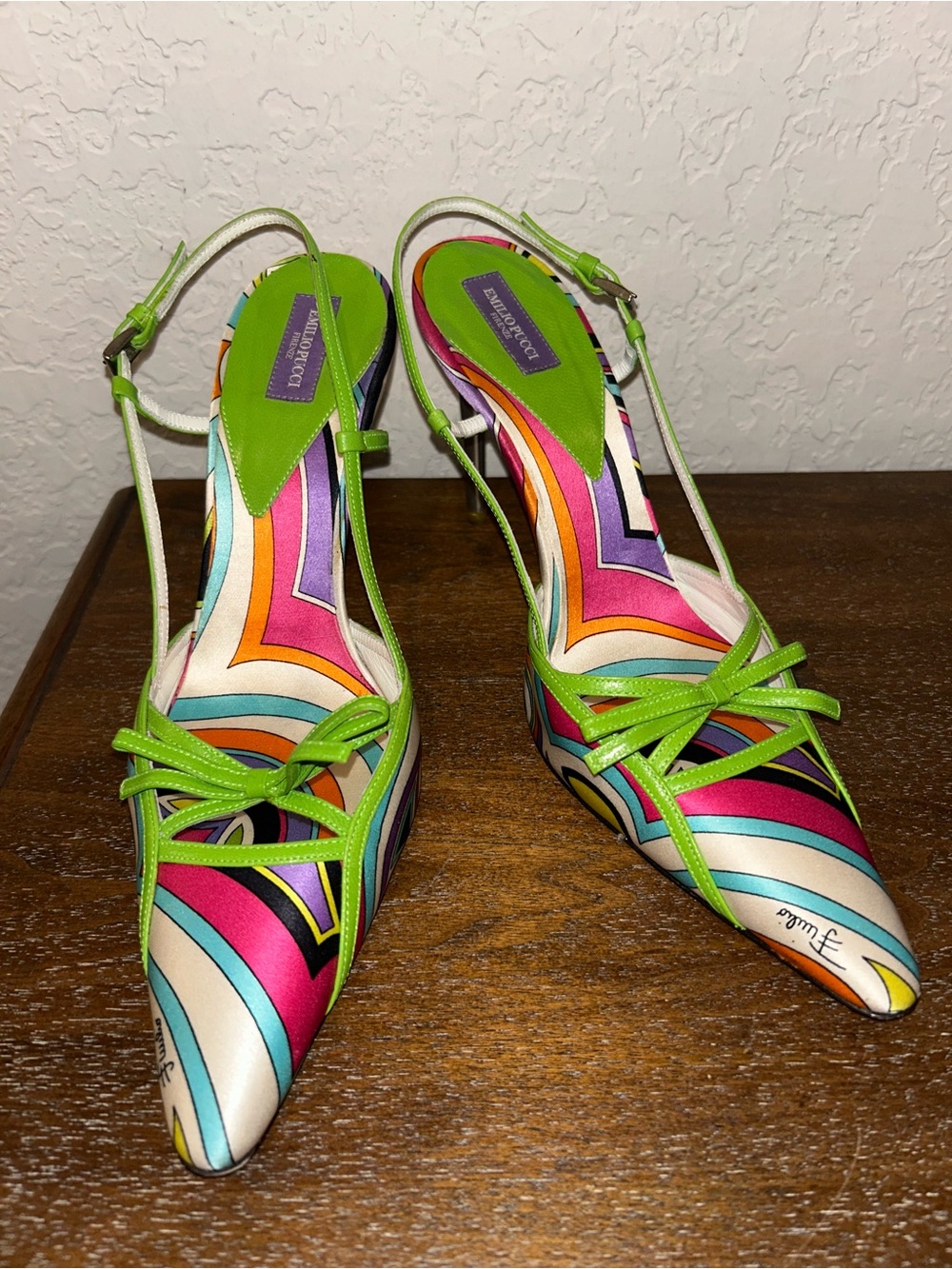 Emilio Pucci Collection 2000s Satin Leather Sling Back Heel Shoes